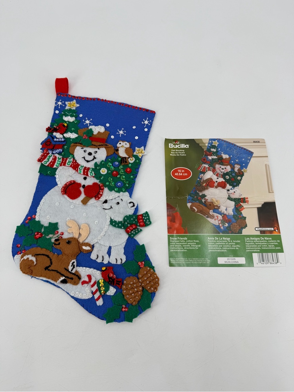 Bucilla Christmas Holiday Snowman Snow Friends 16” Stocking COMPLETED